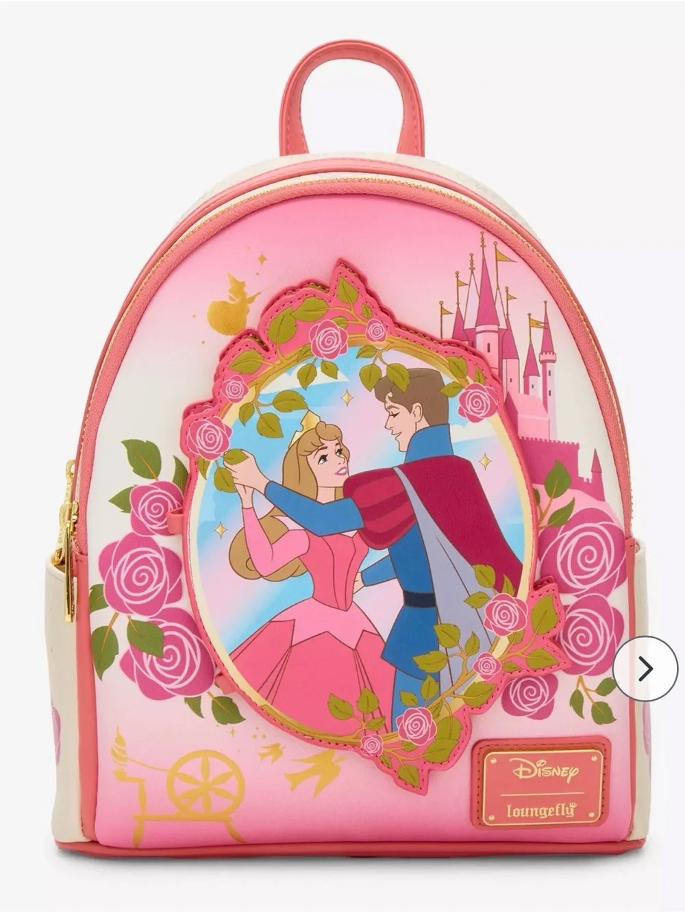 Loungefly Pink and Cream Aurora & Prince Charms Mini Backpack